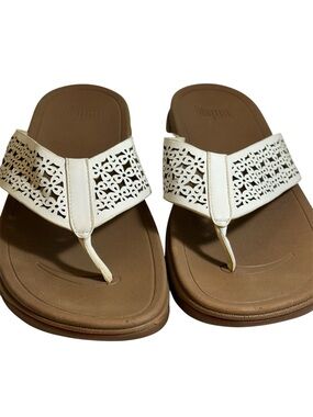 FitFlop White Laser Cut Comfort Flip Flop Sandals Womens 10